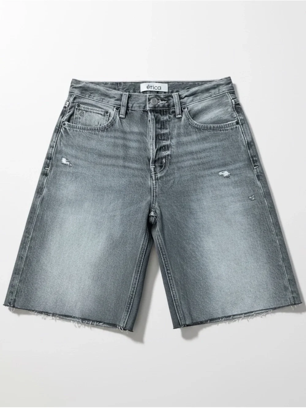 Etica Grey Brandy Long Short High-Rise Denim Bermuda Shorts Size 25 EUC